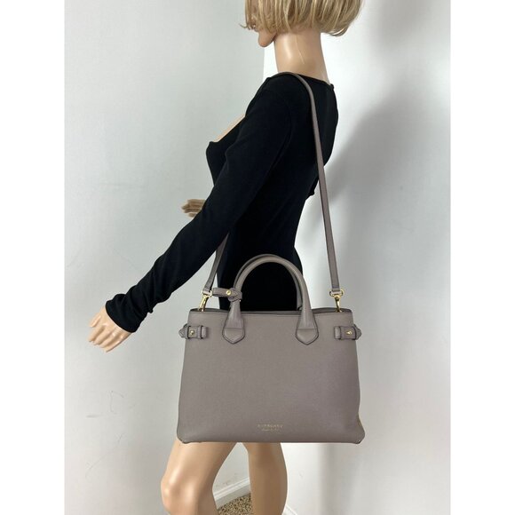 Burberry Banner House Check Leather Canvas Medium Hand Shoulder Tote Bag - Picture 7 of 12